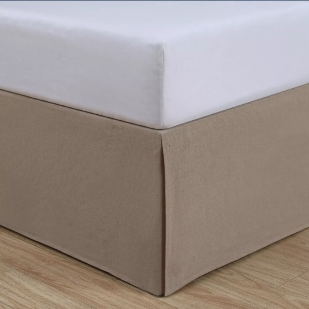Nestwell Linen Cotton Blend Twin Bed Skirt in Natural Tan Light Brown 15" Drop